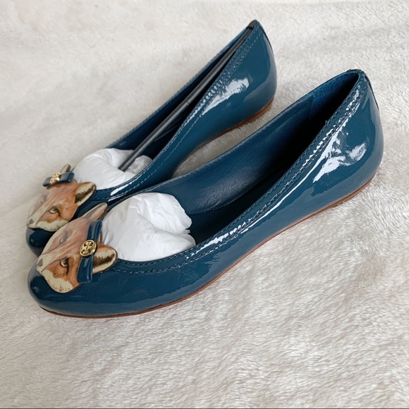 NIB Tory Burch Patent Leather Fox 🦊 Front Flats Blue 36 - Picture 4 of 7